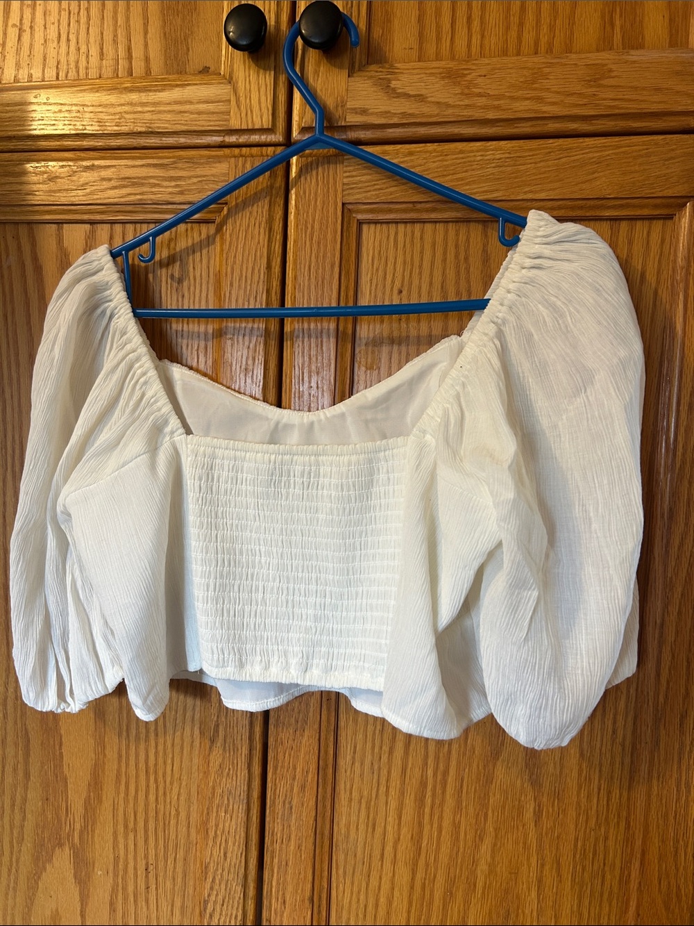Abercrombie & Fitch Cream Puff-Sleeve Square-Neck Crop Top - Picture 2 of 4